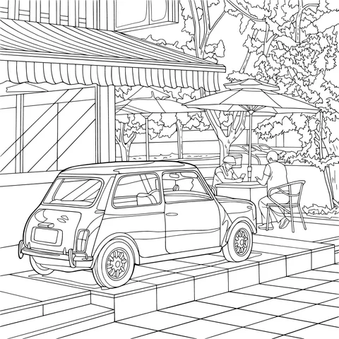A Yellow Car beside the Street - side Café