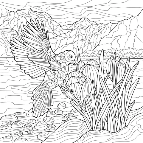 Bird and Blooming Flowers