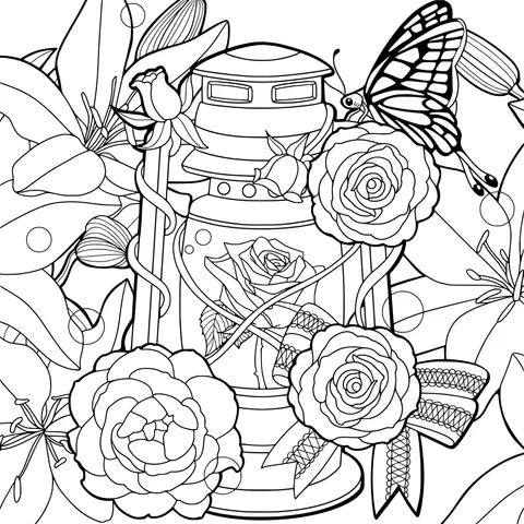 A Dreamy Combination of Flowers and Lantern