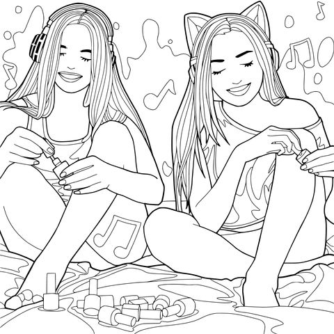 女孩们一起涂指甲油