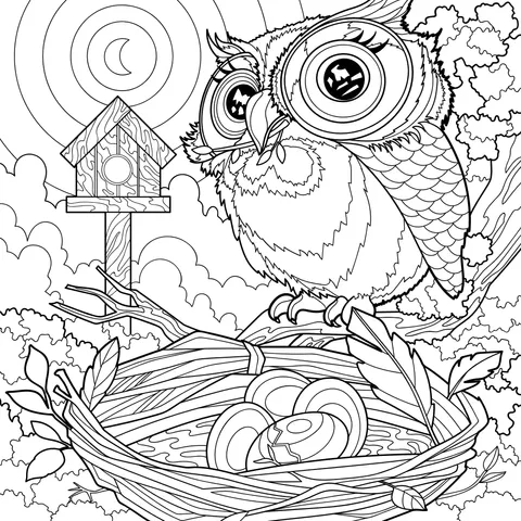 Owl Guarding the Bird Eggs