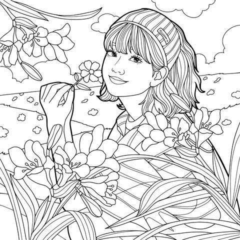 赏花的女子