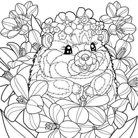 Cute Hamster with a Flower Wreath