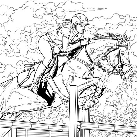 Woman riding a horse and jumping over an obstacle