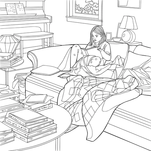 A girl reading cozily on the sofa