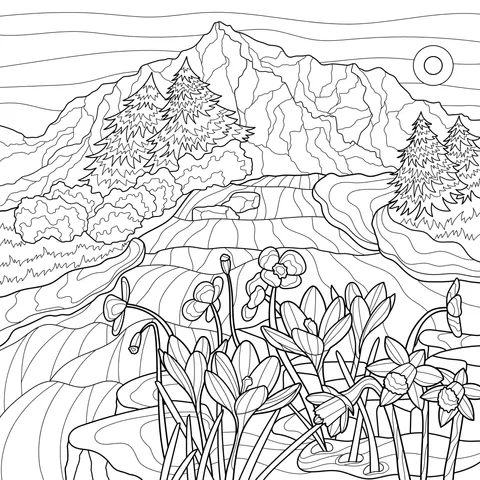 Beautiful Spring Landscape of Mountain Stream