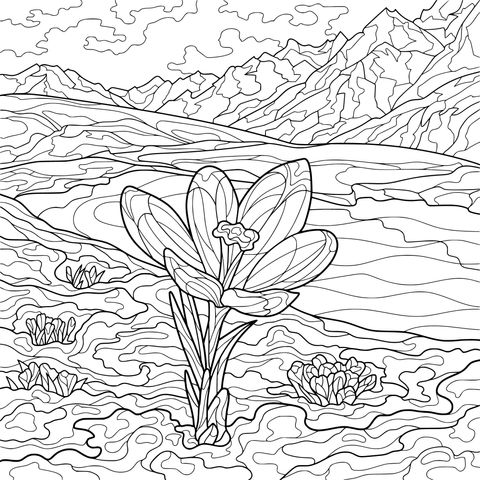 Flor Roxa Pelo Lago e Paisagem de Montanhas