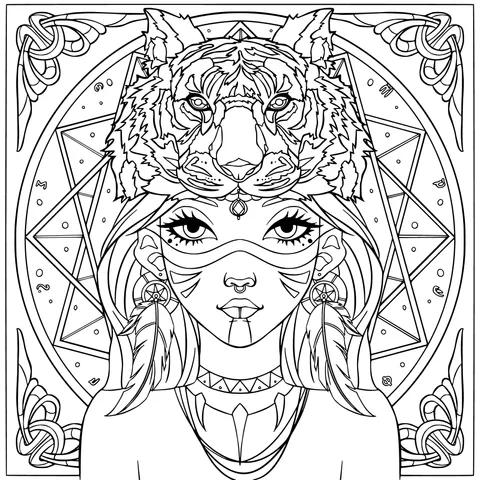 Mysterious Woman with Tiger - Head Ornament