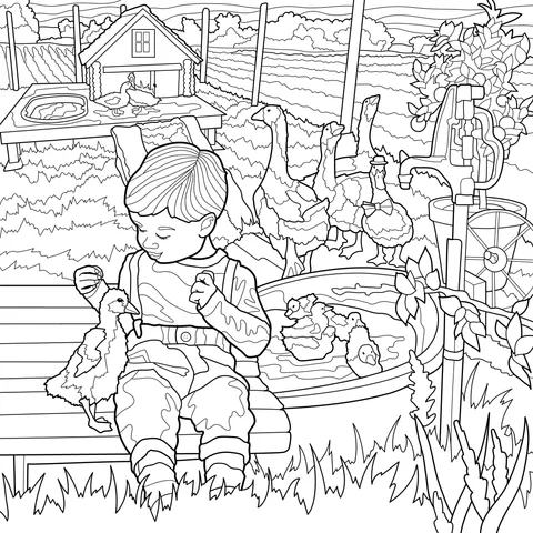 A Child's Cozy Time with Farm Animals