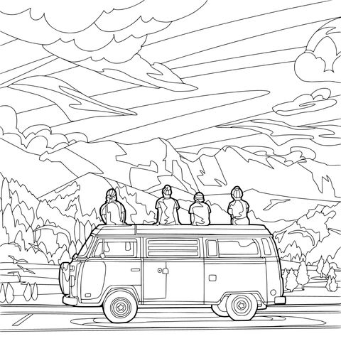 四人于露营车顶眺望山景