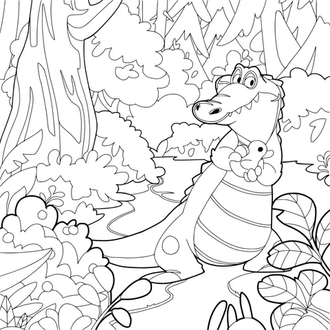 Crocodile and Little Yellow Duck in the Forest