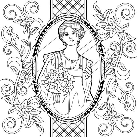 持花女子插画