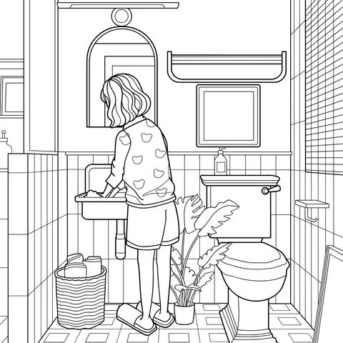 女孩在卫生间洗手