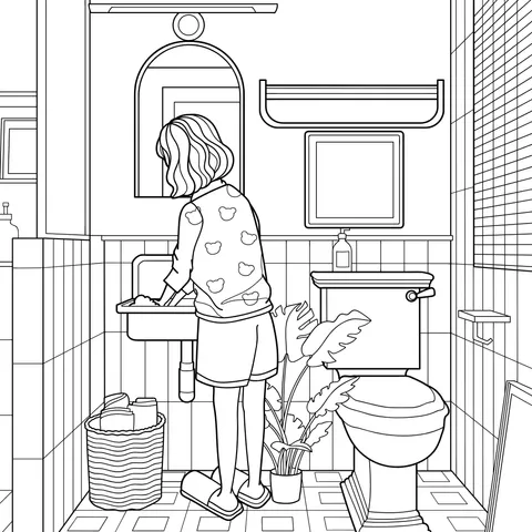 Girl washing hands in the bathroom