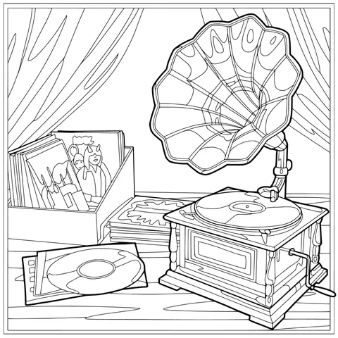 Vintage Phonograph and Records