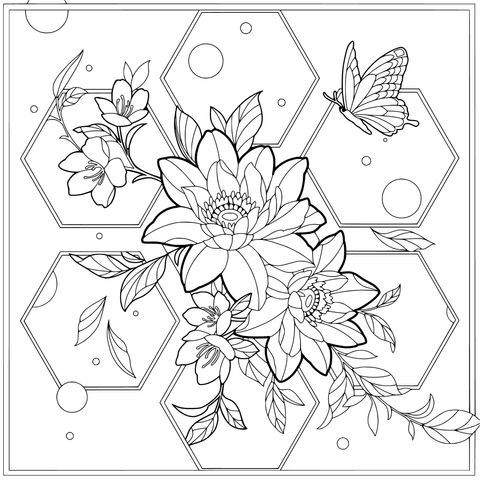 花卉与蝴蝶的几何图案