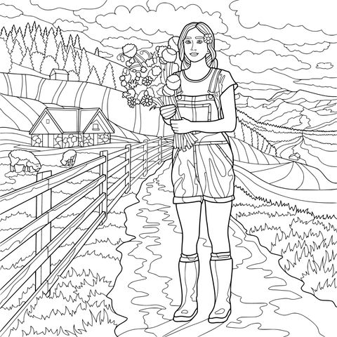 田园中的持花少女