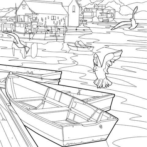 Boats and Birds by the Seaport