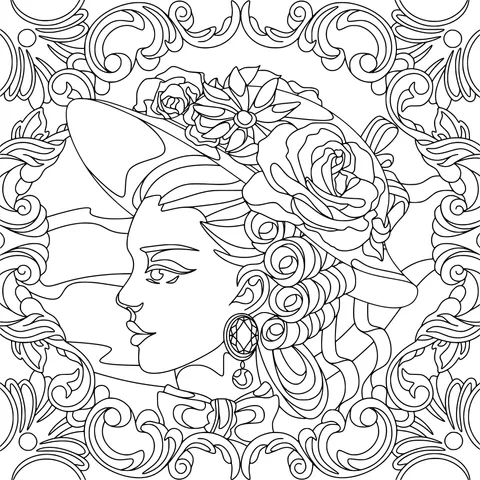 Portrait of a Lady with a Vintage Floral - Embellished Hat