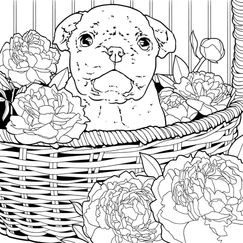 Puppy in a Flower Basket