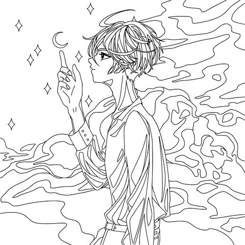 The Boy Pointing at the Stars and Moon
