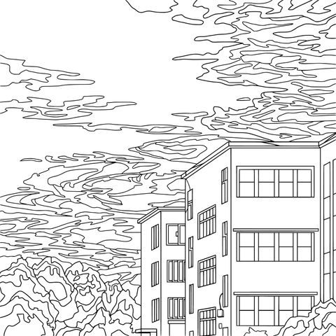 Edifícios e Nuvens ao Por do Sol