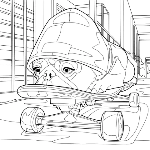 A Puppy in a Hoodie Skateboarding