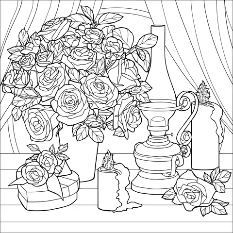 Romantic Flowers and Vintage Lamp