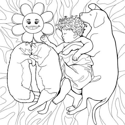 A Cozy Sleep Time for a Child and Pets