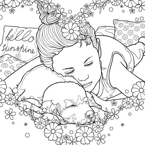 Woman Sleeping Peacefully with Her Pet Dog