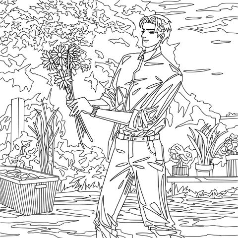 Hombre sosteniendo flores