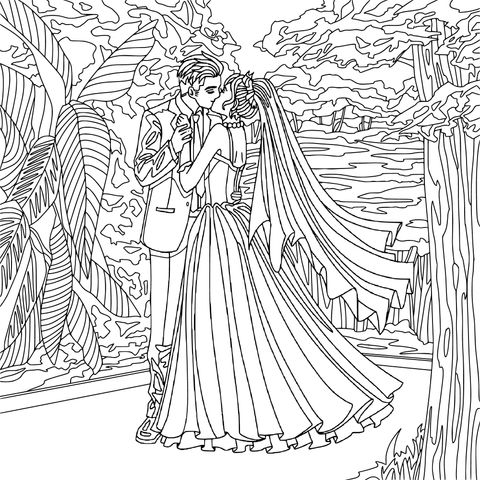 新婚夫妇在户外相拥