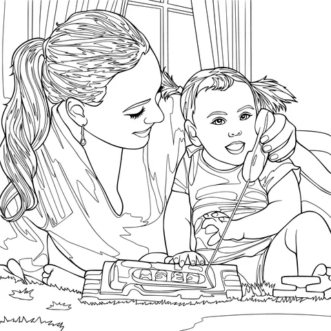 Mother and baby interacting and playing