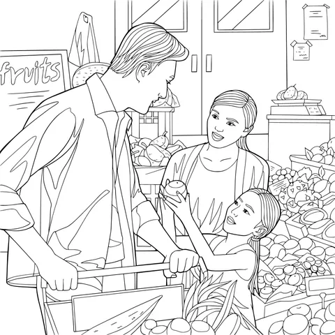 Family shopping at a fruit store