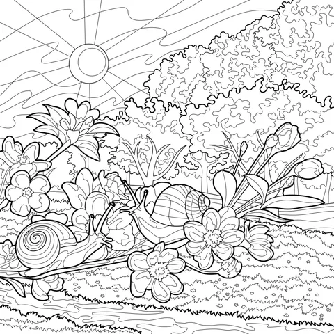 Snails in the Springtime Flower - Cluster