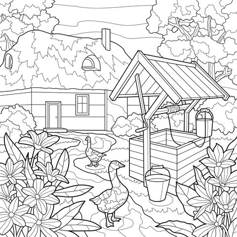 乡村小屋与水井