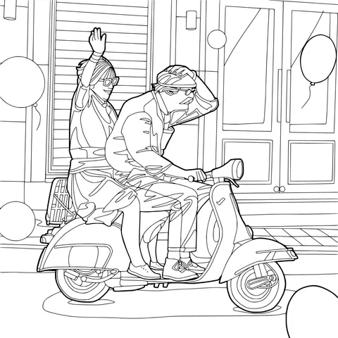 Elderly couple riding a scooter