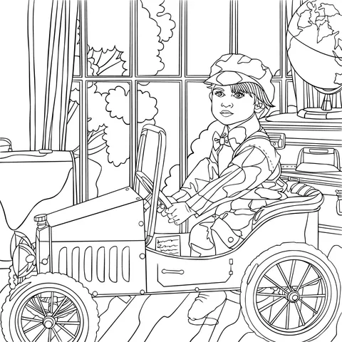 Child sitting in a toy car