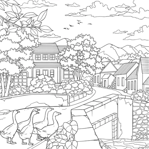 Flock of Geese on a Country Path