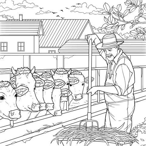 Farmer tending to the cattle
