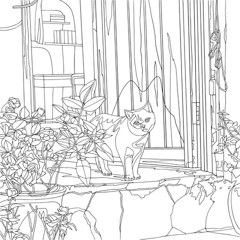 White Cat by the Door