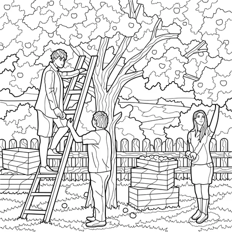A family picking apples in the orchard