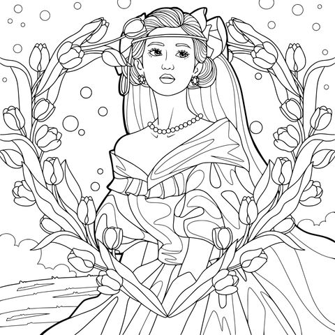 花环环绕的粉裙女士