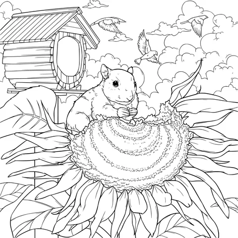 Squirrel Sitting on a Sunflower