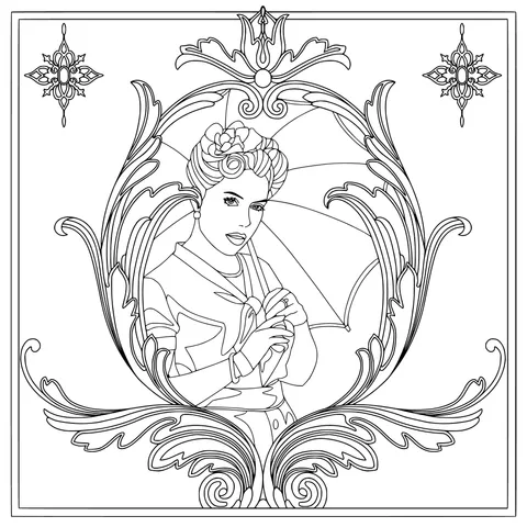 Illustration of a Lady Holding an Umbrella