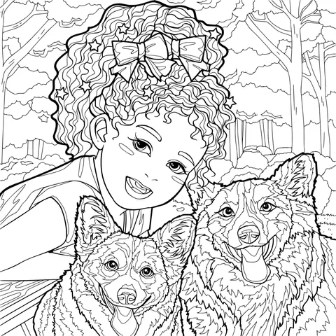 Girl with Two Corgis
