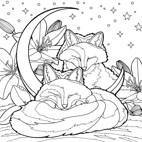 Foxes Sleeping under the Moon