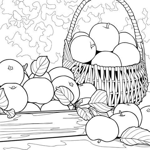 Basket and wooden box filled with apples