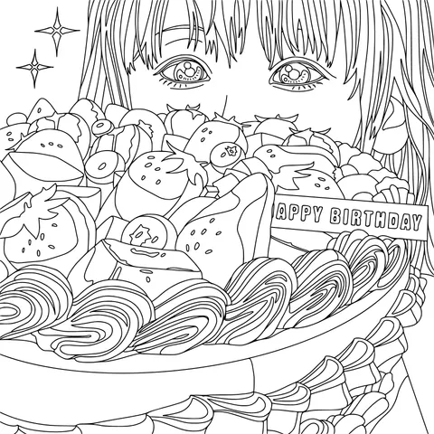 Girl in front of a birthday cake