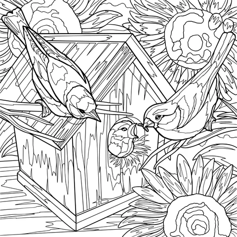 Parent - child interaction beside the birdhouse